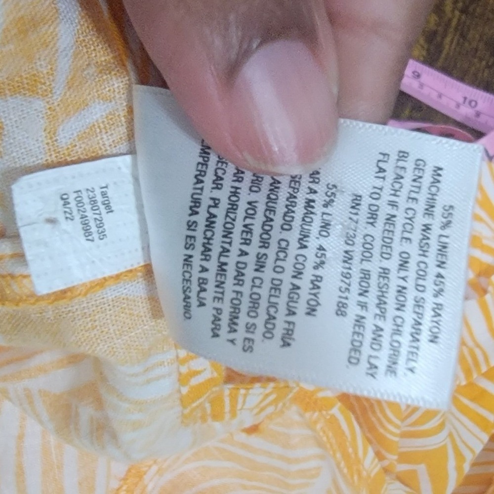 Shade & Shore Yellow Tropical Palm Print Tie Front Crop Top Linen Blend Small - Picture 6 of 6